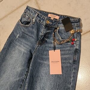 Juicy Couture Classic Blue Wide Straight Leg Jeans Size 24  With Charms Accents